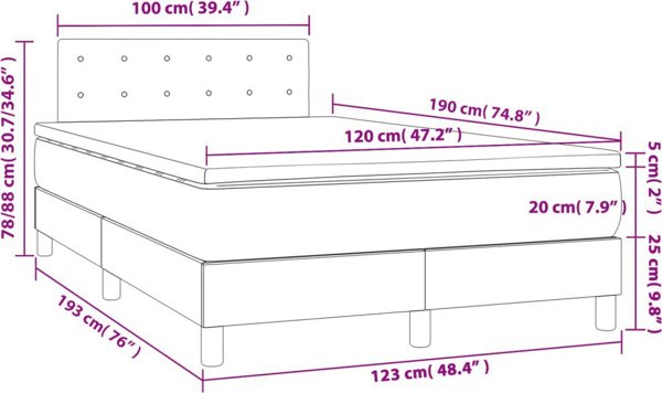 vidaXL Continental κρεβάτι με στρώμα, σκούρο πράσινο, 120x190 εκ