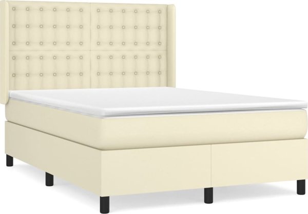 vidaXL Κρεβάτι Continental με Στρώμα, Κρεμ, Συνθετικό Δέρμα, 140x190 εκ.