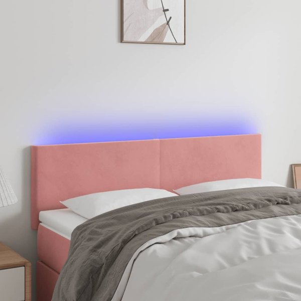 vidaXL Κεφαλάρι για κρεβάτι με LED, ροζ, 144x5x78/88 εκ., βελούδο