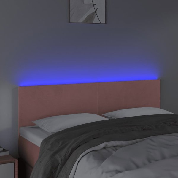 vidaXL Κεφαλάρι για κρεβάτι με LED, ροζ, 144x5x78/88 εκ., βελούδο