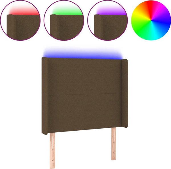 vidaXL Κεφαλάρι κρεβατιού με LED σκούρο καφέ 83x16x118/128 cm ύφασμα