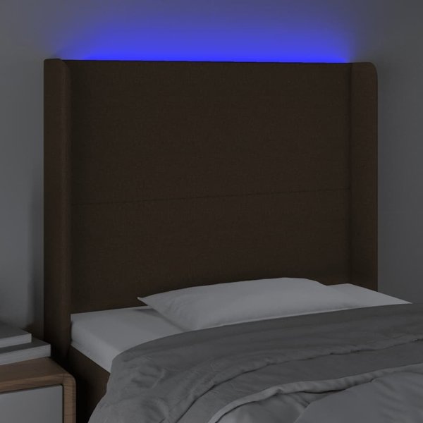 vidaXL Κεφαλάρι κρεβατιού με LED σκούρο καφέ 83x16x118/128 cm ύφασμα