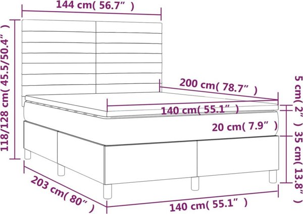 vidaXL Κρεβάτι Continental με Στρώμα, taupe, 140x200 cm, ύφασμα