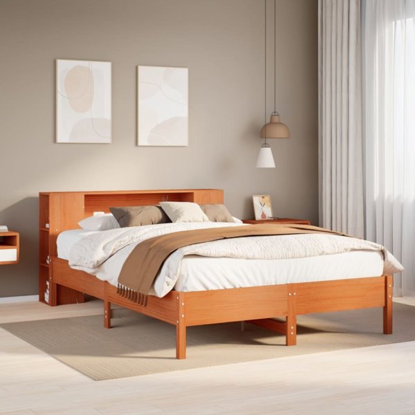 vidaXL Κρεβάτι με ράφι χωρίς στρώμα 150x200 εκ από μασίφ πεύκο
