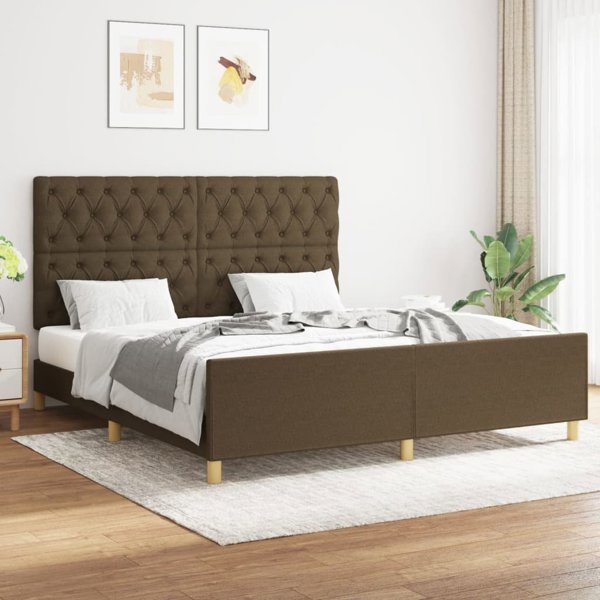 vidaXL Rama κρεβατιού με κεφαλάρι, σκούρο καφέ, 160x200cm, επενδυμένη με ύφασμα
