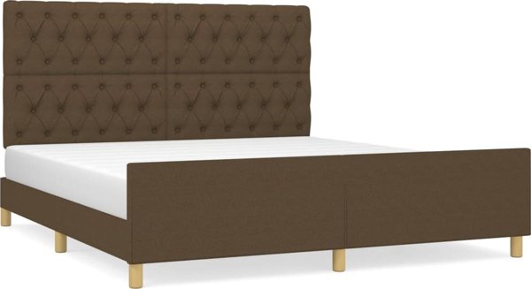 vidaXL Rama κρεβατιού με κεφαλάρι, σκούρο καφέ, 160x200cm, επενδυμένη με ύφασμα