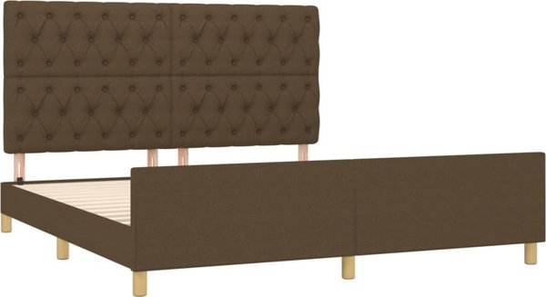 vidaXL Rama κρεβατιού με κεφαλάρι, σκούρο καφέ, 160x200cm, επενδυμένη με ύφασμα