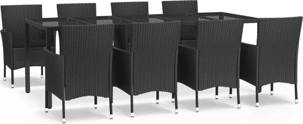 vidaXL vidaXL 9-cz. zestaw mebli ogrodowych z poduszkami, czarny, rattan PE