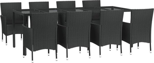vidaXL vidaXL 9-cz. zestaw mebli ogrodowych z poduszkami, czarny, rattan PE