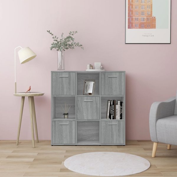 vidaXL Regal na knihki szary dab sonoma 90x30x90 cm