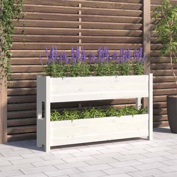 vidaXL Donica λευκή 112x25x66 cm από μασίφ πεύκο