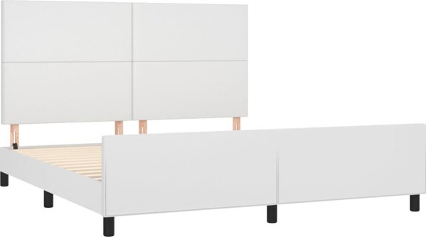 vidaXL Rama κρεβατιού με κεφαλάρι, λευκή, 160x200cm, με επένδυση από τεχνητό δέρμα