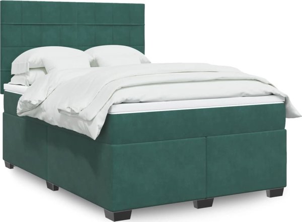 vidaXL Κρεβάτι Continental με Στρώμα, Πράσινο Βελούδο, 140x190 cm