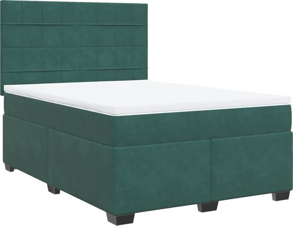 vidaXL Κρεβάτι Continental με Στρώμα, Πράσινο Βελούδο, 140x190 cm