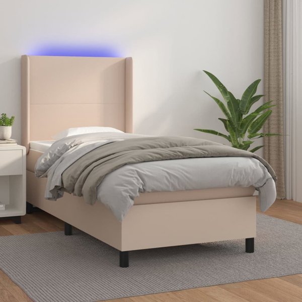 vidaXL Κρεβάτι Continental με στρώμα και LED, καπουτσίνο συνθετικό δέρμα, 80x200 cm