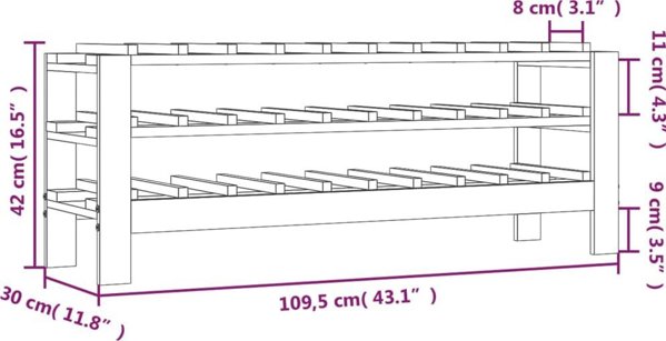 vidaXL vidaXL Stojak na wino, 109,5x30x42 cm, lite drewno sosnowe