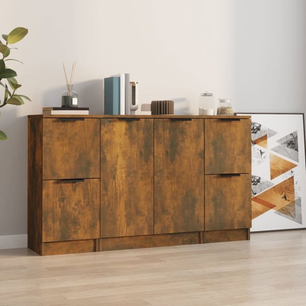 vidaXL Komoda 3-czesciowa przydymiony dab, material drewnopochodny