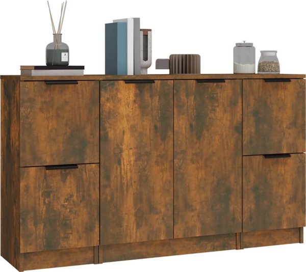 vidaXL Komoda 3-czesciowa przydymiony dab, material drewnopochodny