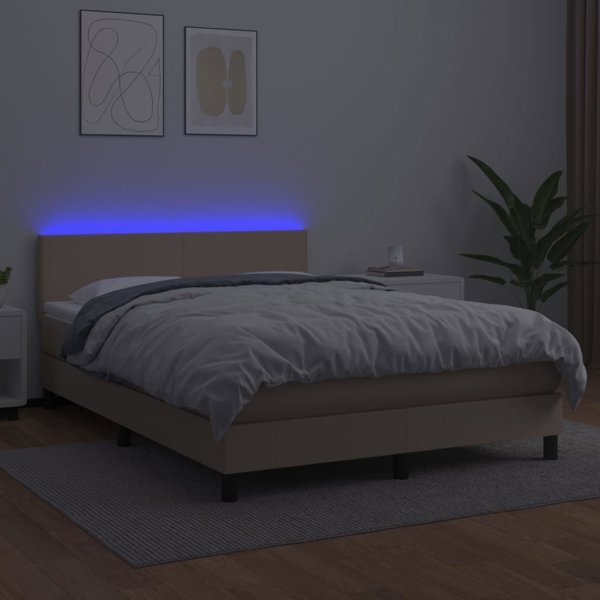 vidaXL Κρεβάτι κοντινεντάλ με στρώμα και LED καπουτσίνο 140x200 εκ