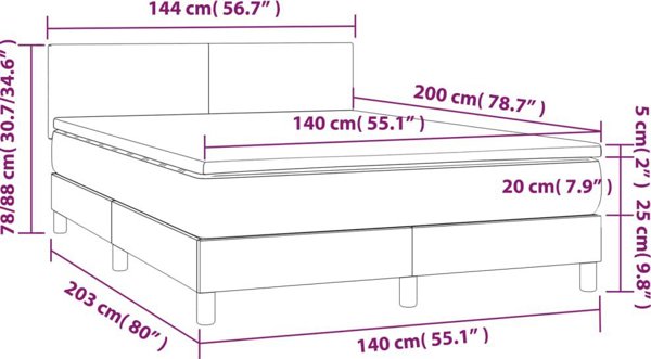 vidaXL Κρεβάτι κοντινεντάλ με στρώμα και LED καπουτσίνο 140x200 εκ