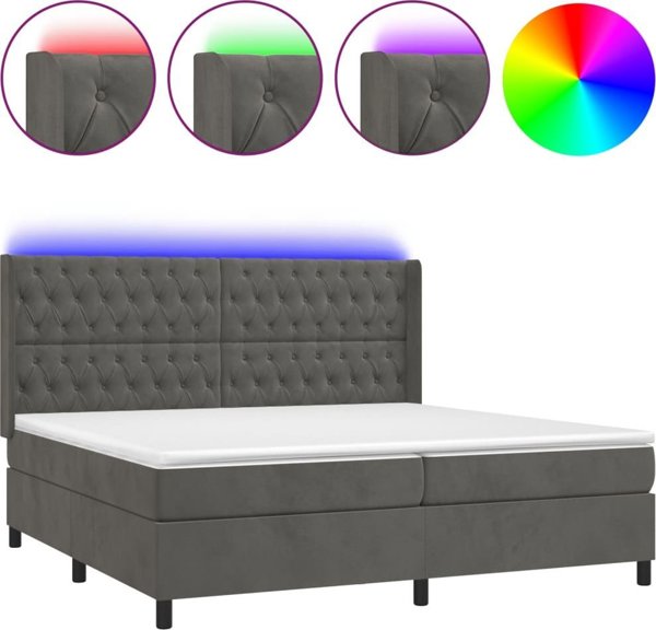 vidaXL Κρεβάτι κρεπεριέρας με στρώμα και LED, βελούδο γκρι, 200x200 cm