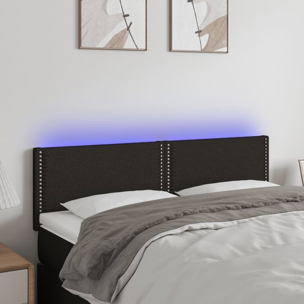 vidaXL Κεφαλάρι κρεβατιού με LED, μαύρο, 144x5x78/88 cm, ύφασμα