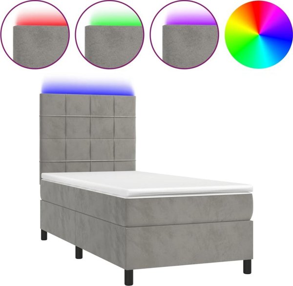vidaXL Κοντινεντάλ κρεβάτι με στρώμα και LED, γκρι 80x200 εκ, βελούδο