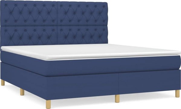 vidaXL Κρεβάτι Continental με στρώμα, μπλε, ύφασμα, 160x200εκ