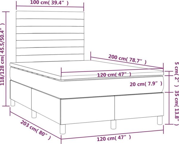 vidaXL Κοντινεντάλ Κρεβάτι 120x200 εκ. Σκούρο Γκρι Ύφασμα