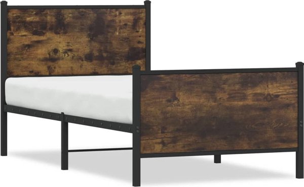 vidaXL Metalowa rama lozka, bez materaca, pryzdymiony dab, 75x190 cm