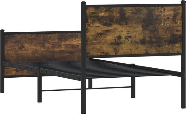 vidaXL Metalowa rama lozka, bez materaca, pryzdymiony dab, 75x190 cm