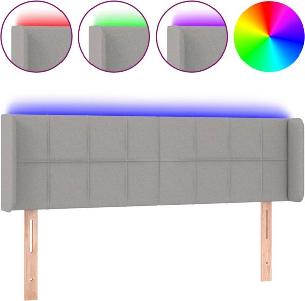 vidaXL Zaglowek do lozka z LED, jasnoszary, 147x16x78/88 cm, tkanina