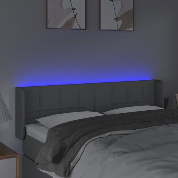vidaXL Zaglowek do lozka z LED, jasnoszary, 147x16x78/88 cm, tkanina
