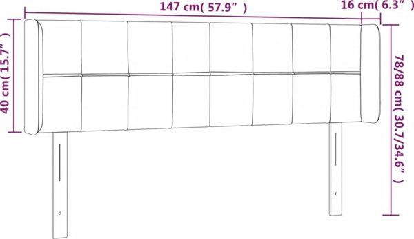 vidaXL Zaglowek do lozka z LED, jasnoszary, 147x16x78/88 cm, tkanina