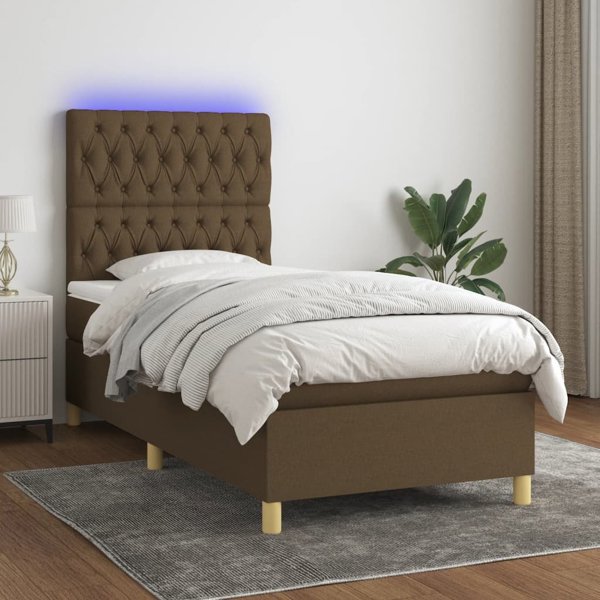 vidaXL Κρεβάτι Κολονιέ με Στρώμα, Καφέ, 90x200 εκ., Ύφασμα