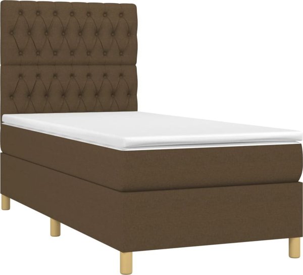 vidaXL Κρεβάτι Κολονιέ με Στρώμα, Καφέ, 90x200 εκ., Ύφασμα