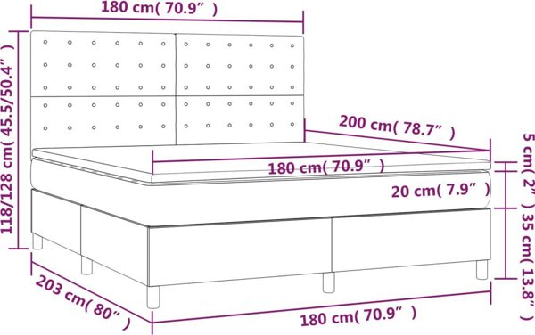 vidaXL Διπλό κρεβάτι kontynental με στρωμα ταουπέ υφασμα 180x200 cm