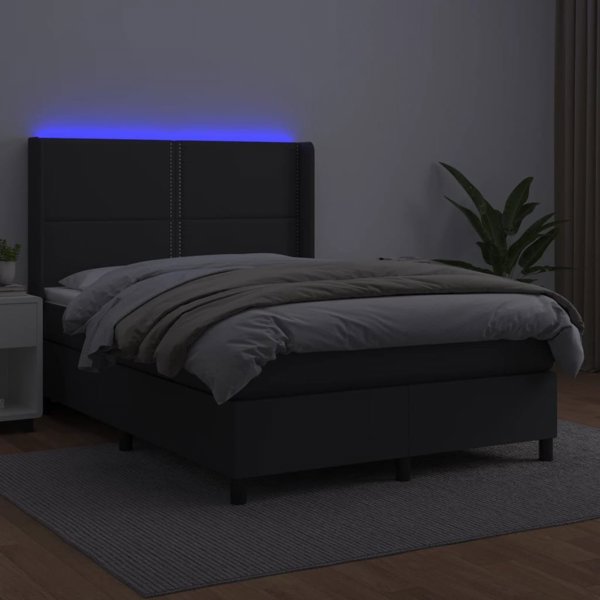 vidaXL Κρεβάτι Continental με στρώμα και LED, μαύρη δερματίνη, 140x190 εκ
