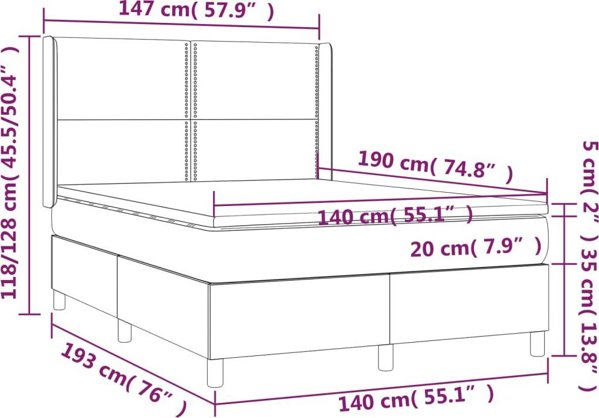 vidaXL Κρεβάτι Continental με στρώμα και LED, μαύρη δερματίνη, 140x190 εκ