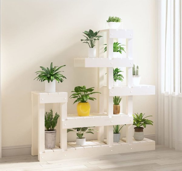 vidaXL Στήριγμα για φυτά, λευκό, 92x25x97 εκ., συμπαγές πεύκο