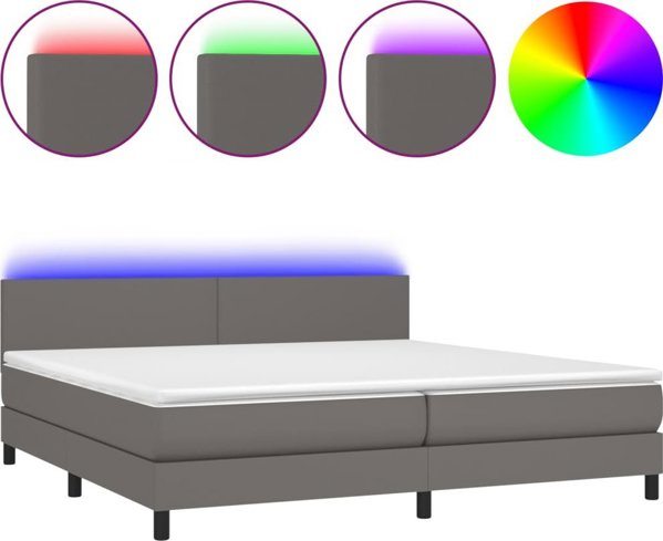 vidaXL Lozko kontynentalne z materacem i oswietleniem LED, szarej ekoskorze 200x200 cm