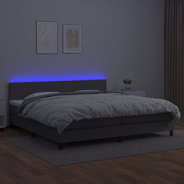 vidaXL Lozko kontynentalne z materacem i oswietleniem LED, szarej ekoskorze 200x200 cm