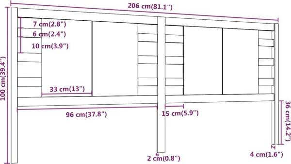 vidaXL Κεφαλαρι κρεβατιου, μαυρο, 206x4x100 cm, ελαφρυ ξυλο πευκου