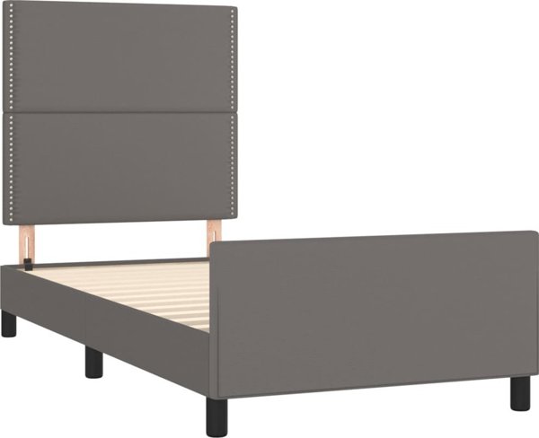 vidaXL Κρεβατοκάμαρα με Κεφαλάρι, Γκρι, 90x190 cm, Συνθετικό Δέρμα