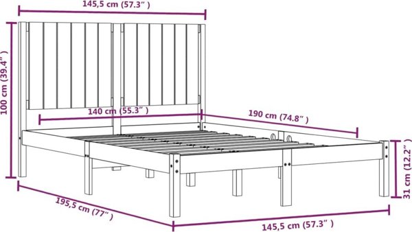 vidaXL Κρεβατοκάμαρα μαύρο, μασίφ πεύκο, 140x190 cm