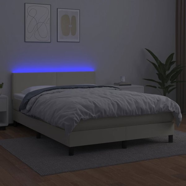 vidaXL κρεβάτι κοντινεντάλ με LED, στρώμα, κρεμ οικοδερμα 140x190 cm