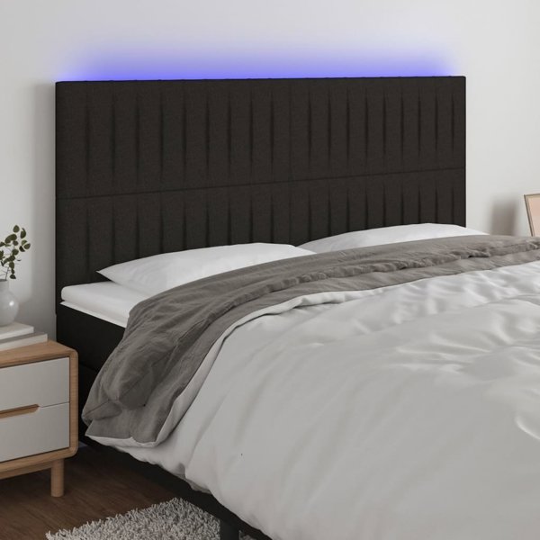 vidaXL Κεφαλάρι κρεβατιού με LED, μαύρο, 160x5x118/128 εκ., ύφασμα