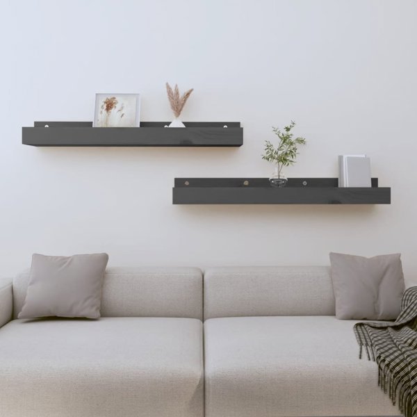 vidaXL Ράφια τοίχου, 2 τεμάχια, γκρι, 80x12x9 εκ, από πεύκο