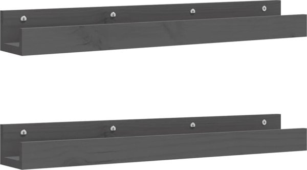 vidaXL Ράφια τοίχου, 2 τεμάχια, γκρι, 80x12x9 εκ, από πεύκο