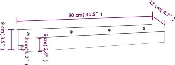 vidaXL Ράφια τοίχου, 2 τεμάχια, γκρι, 80x12x9 εκ, από πεύκο